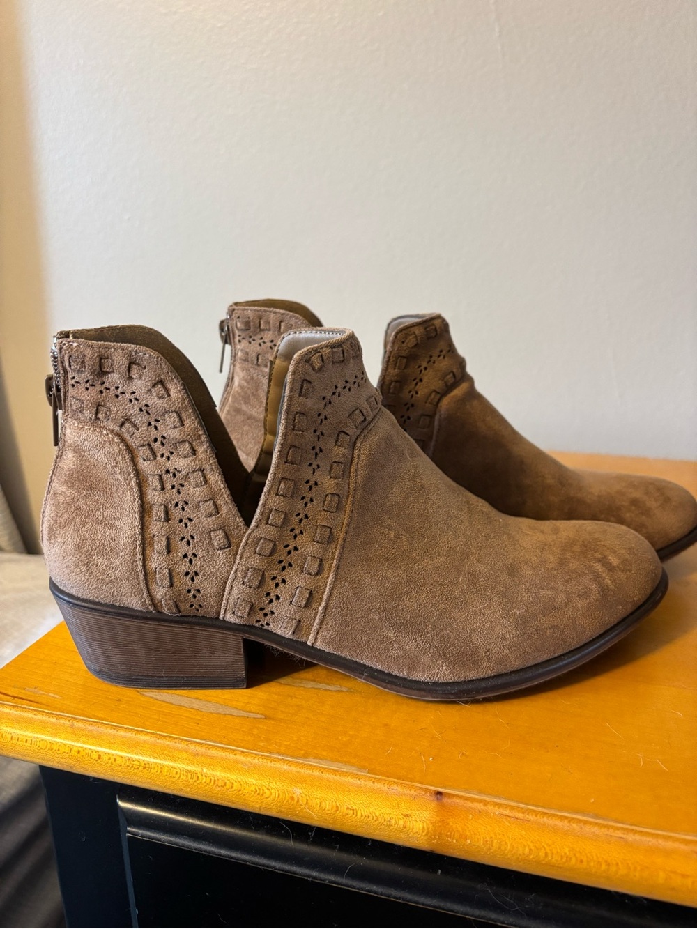 Natural Reflections Tan Suede Cutout Ankle Booties